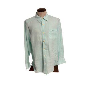 Tommy Bahama Relax Mens Mint Green 100% Linen Long-Sleeve Button-Up Shirt Size L